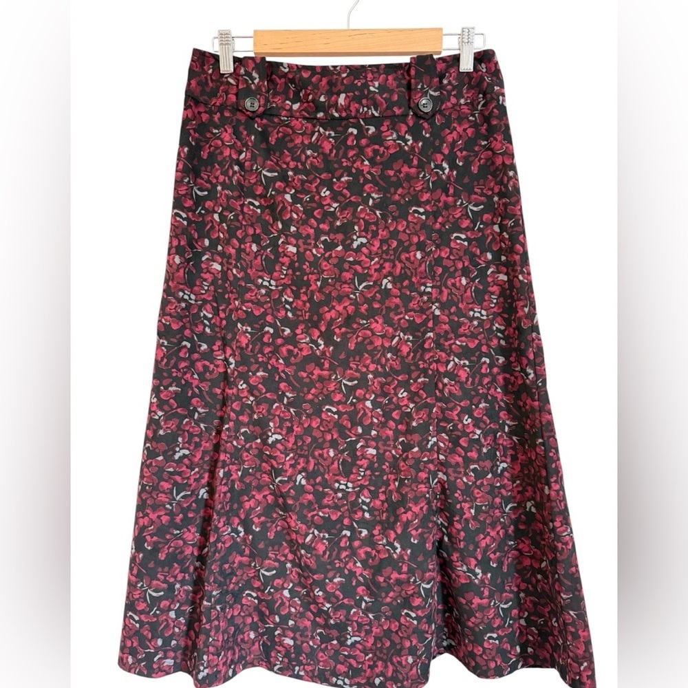 Christopher & Banks Red and Black Floral Midi Skirt